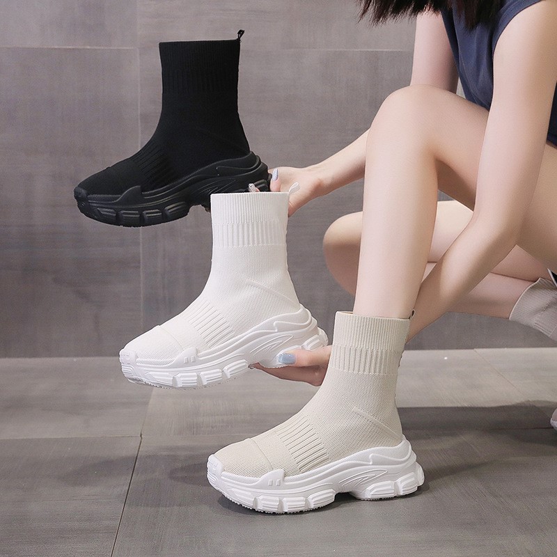 Embroidery Lace - Bottes Chaussettes Montantes Noires à Semelles