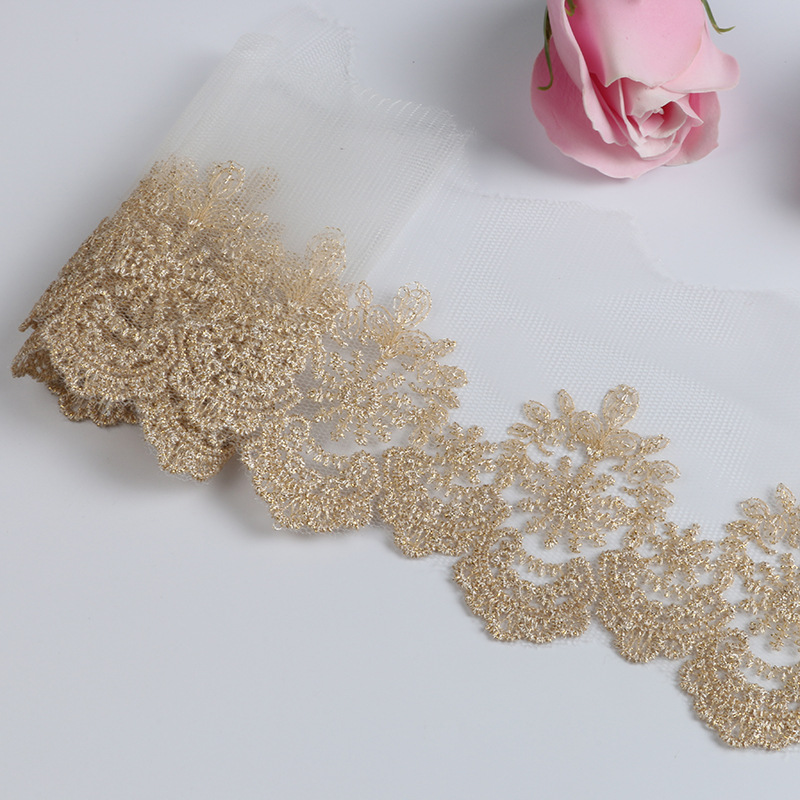 Embroidery Motif - Garniture en dentelle brodée dorée, 3