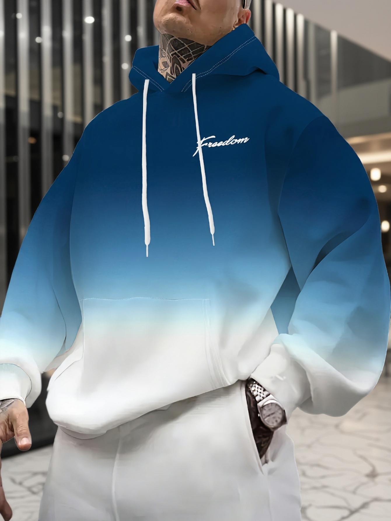 Embroidery Font Free - Sweat à capuche homme bicolore dégradé,
